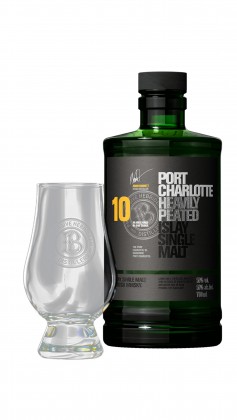 Port Charlotte Glencairn Glass & Heavily Peated 10 year old