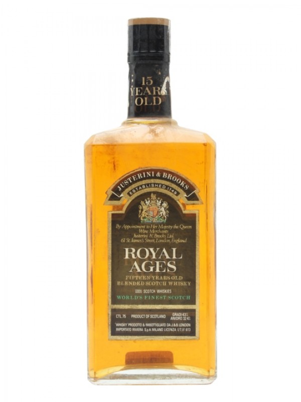 J & B Royal Ages 15 Year Old Bottled 1980s Flat Bottle